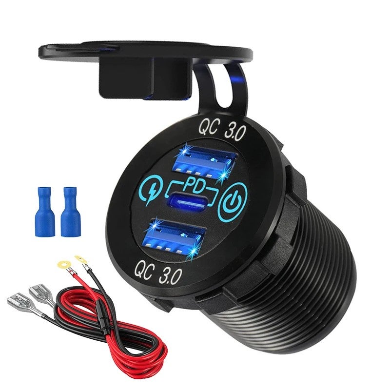 Bluejw 60W USB C Car Charger, PD Type C QC3.0 Dual Port, Triple 12V USB Socket Car Charger with Touch Switch for Car Boat Marine Automobile Chargers - Image 4